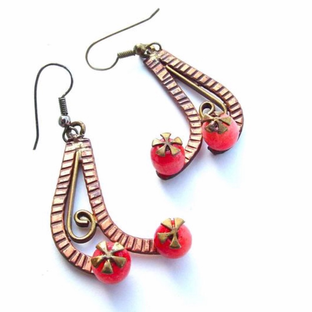 Vintage Mixed Metal Earrings Artisan Crafted